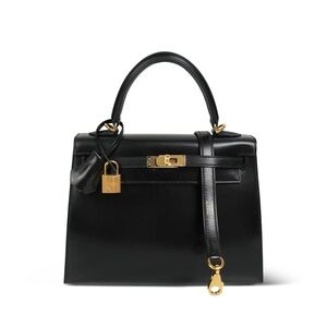 Elegant Black Leather Handbag H Kelly Sellier 28 Box Gold-tone Hardware calfskin